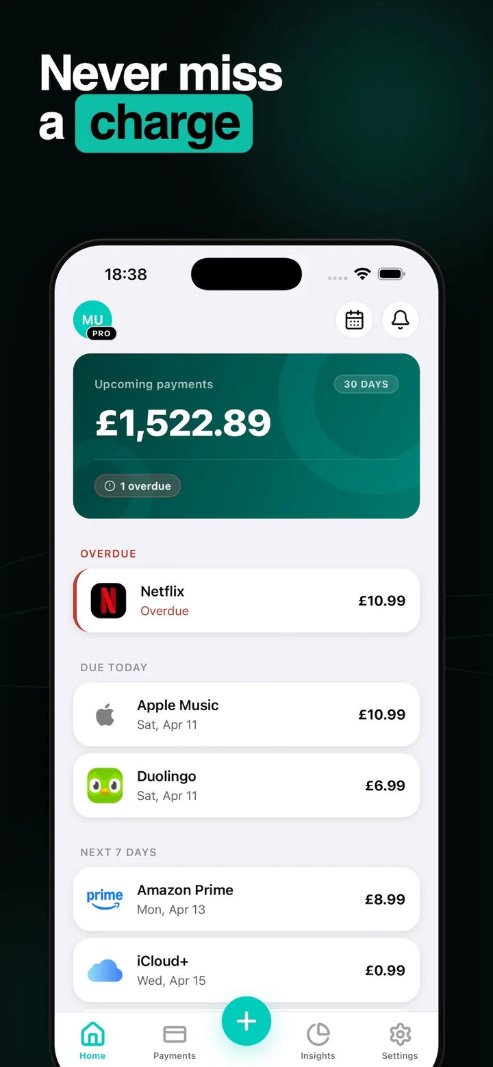 Mori home screen with upcoming payments