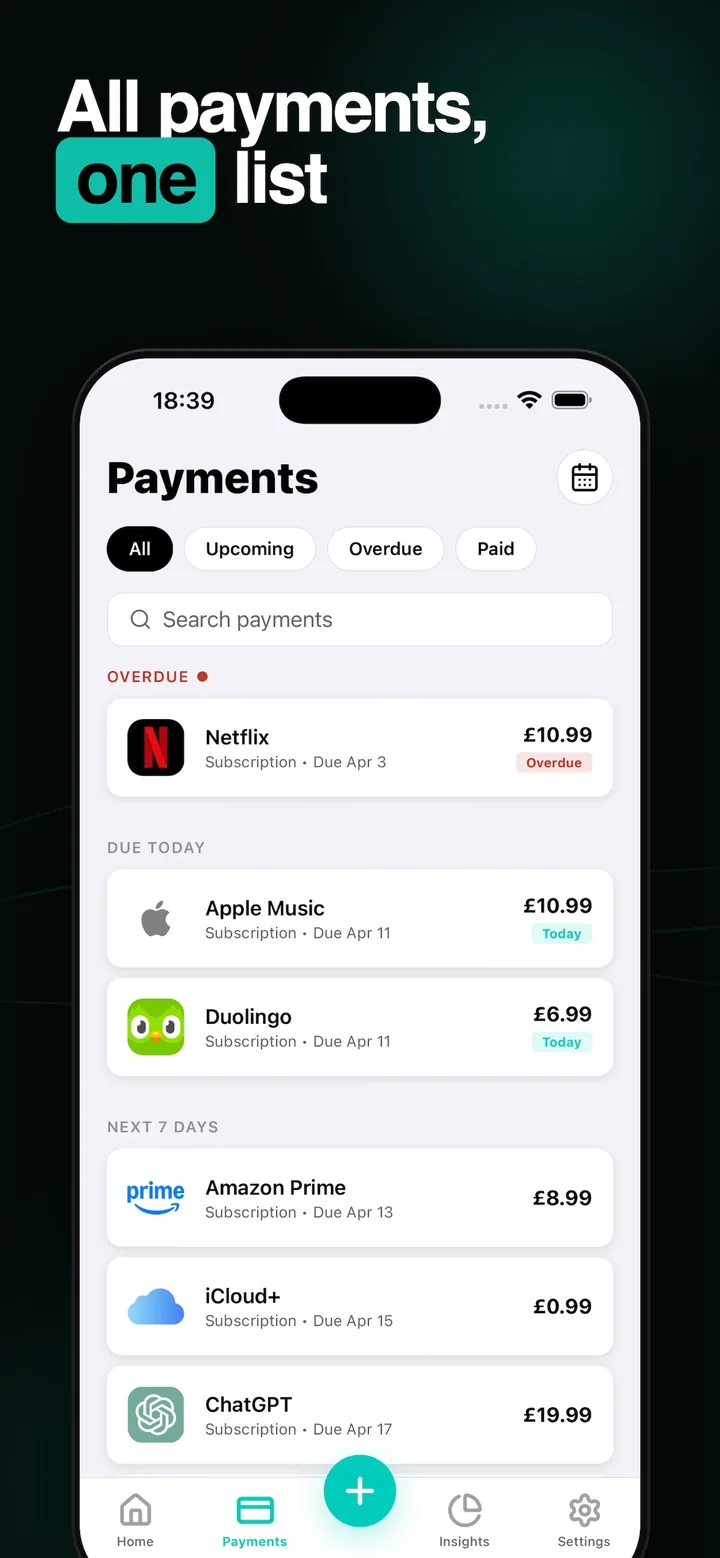 Mori list of all your payments