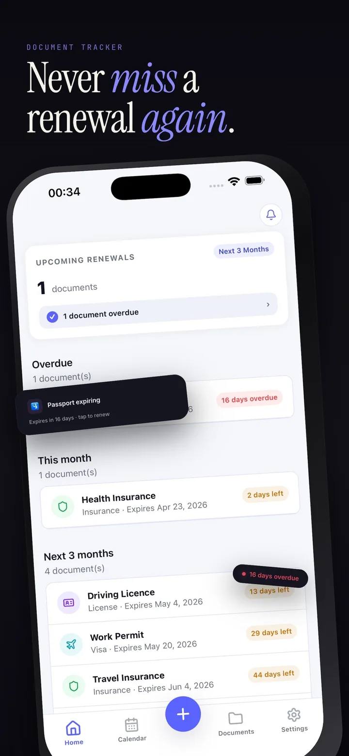 Toki home screen tracking document renewals